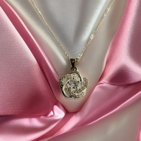 Vintage IBB Cubic Zirconia Sterling Silver Flower Necklace - Picture 2 of 7